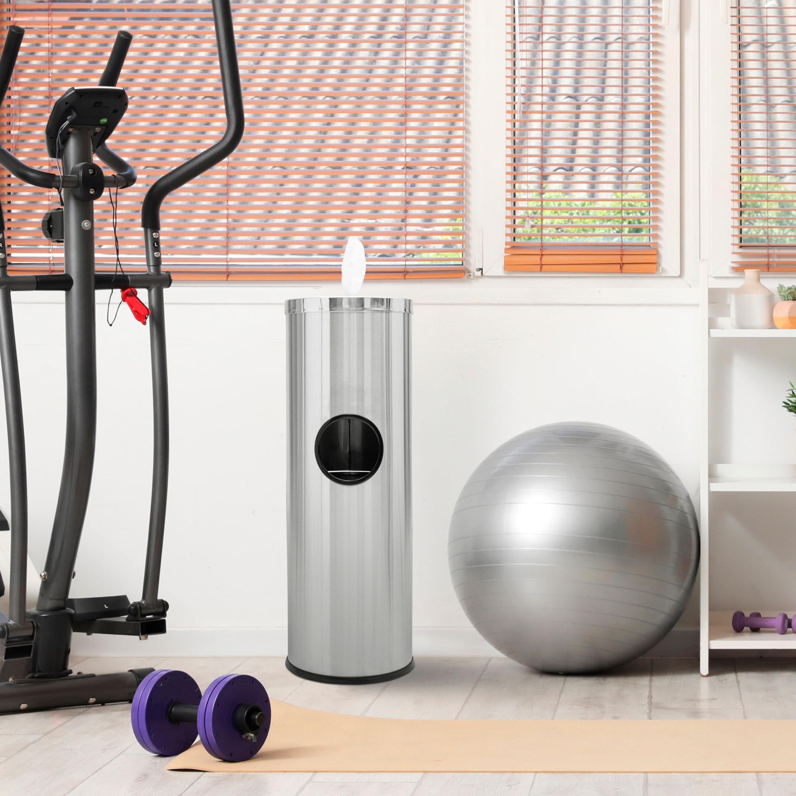 Floor Standing Wipe Dispenser with Trash & Door – Stainless Steel